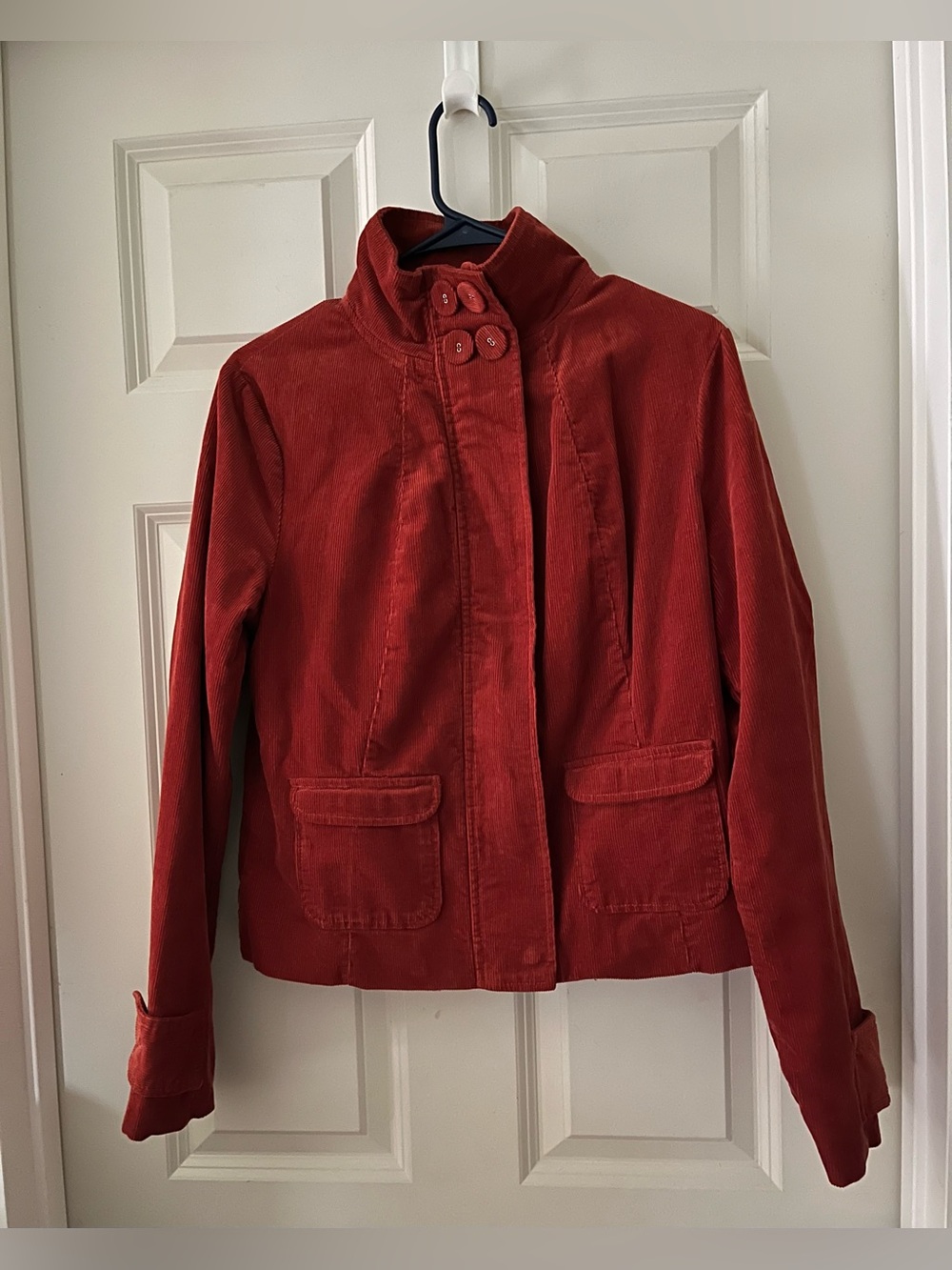 Vintage Y2K Merona Rust Corduroy Funnel Neck Jacket Custom Flaming Heart Patch M